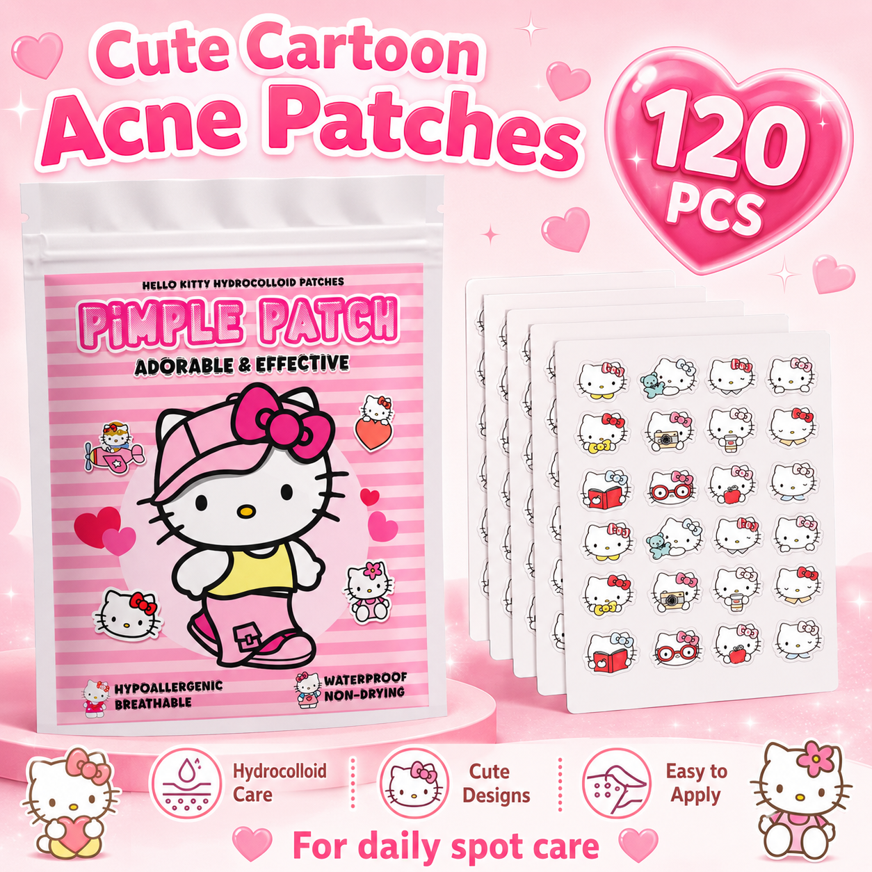 Hydrocolloid Acne Patch - 120PCS hello kitty Acne patches, facial