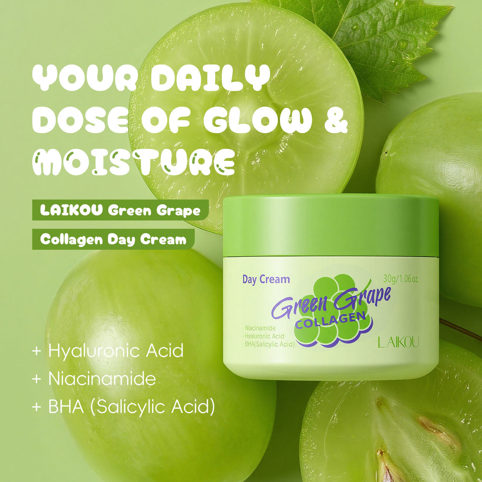 Ceramide Moisturizer - LAIKOU Green Grape Collagen Day Cream