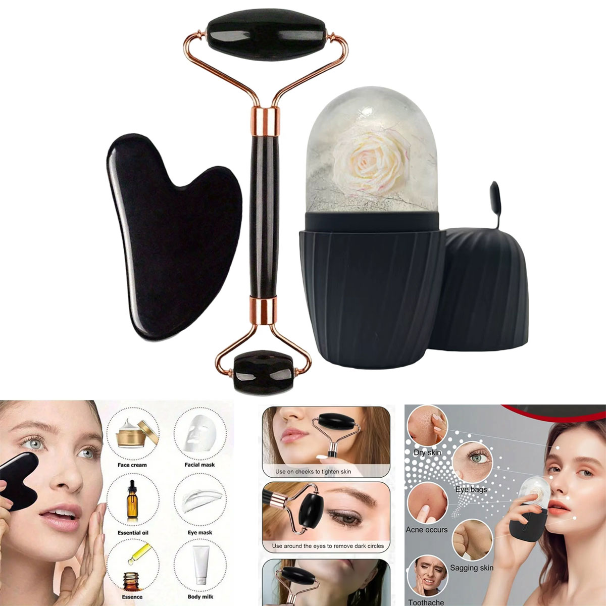 Skincare Routine - Ice Face Roller Set 1/2/3pcs Facial