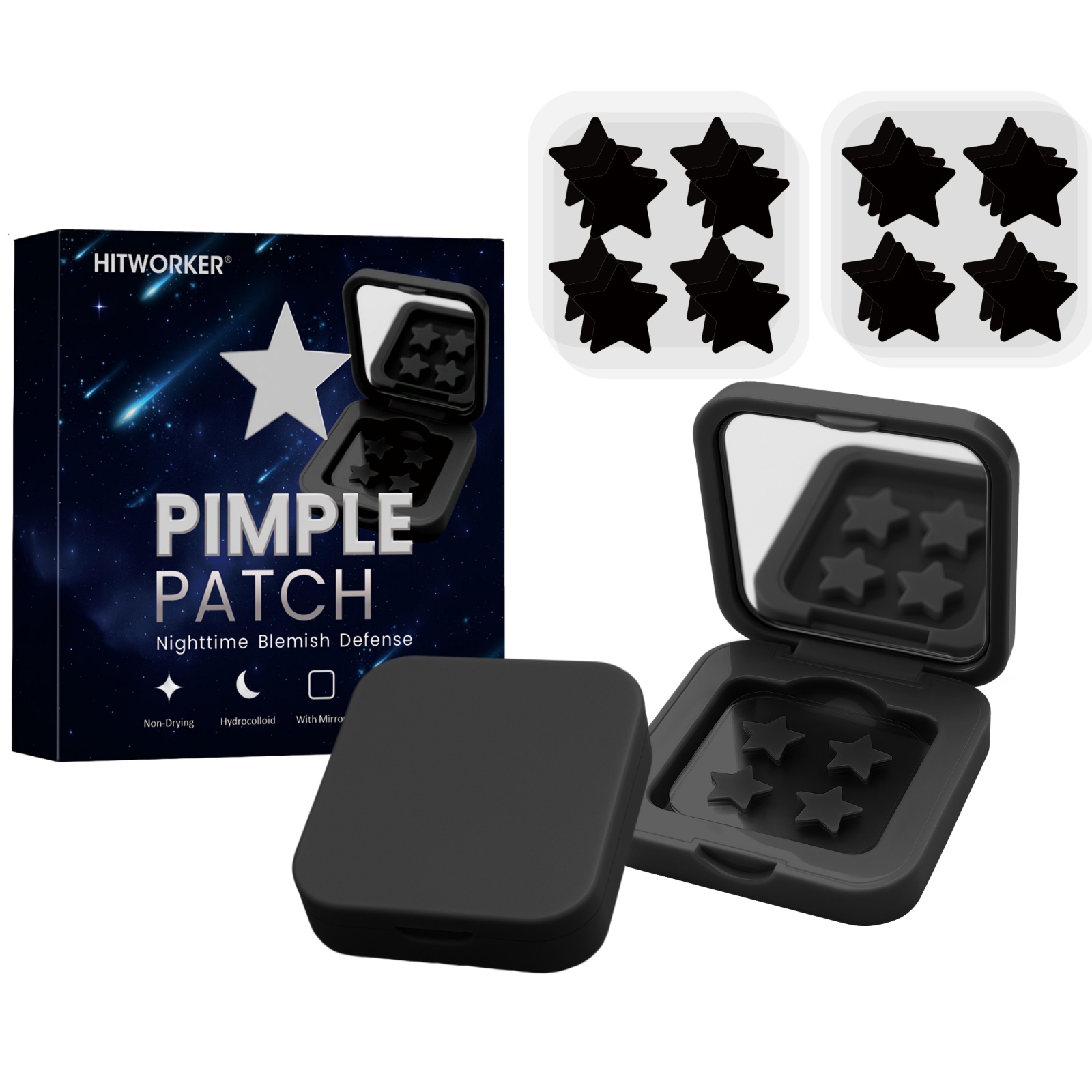 Hydrocolloid Acne Patch - 60-Piece Mirror-Boxed Star-Shaped Black Acne Patches