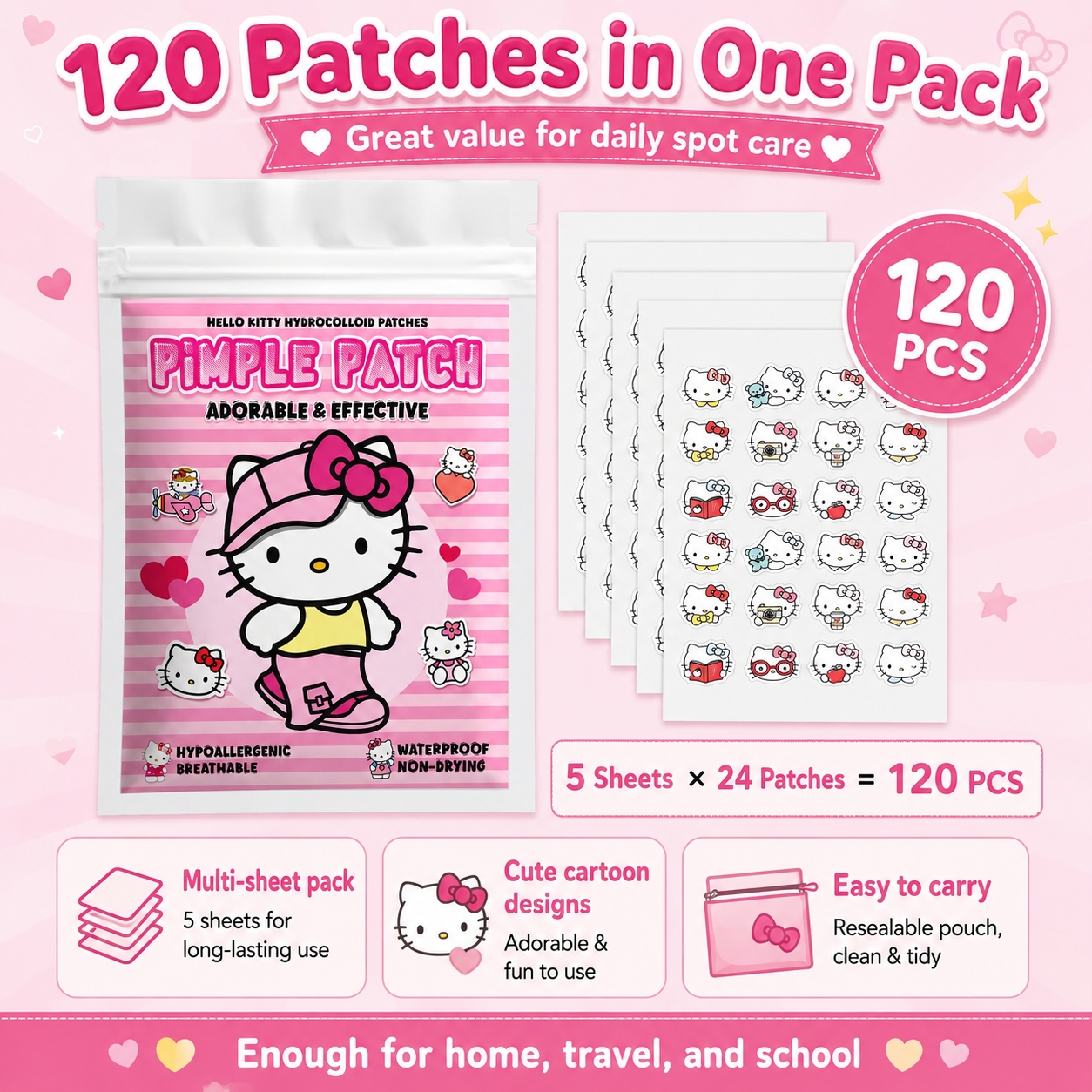 120PCS hello kitty Acne patche - đánh giá và giá Hydrocolloid Acne Patch