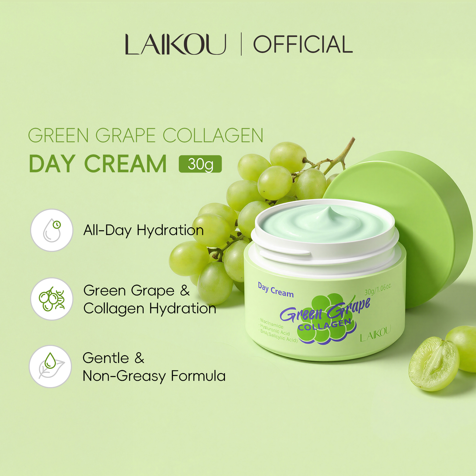 LAIKOU Green Grape Collagen Da - đánh giá và giá Ceramide Moisturizer