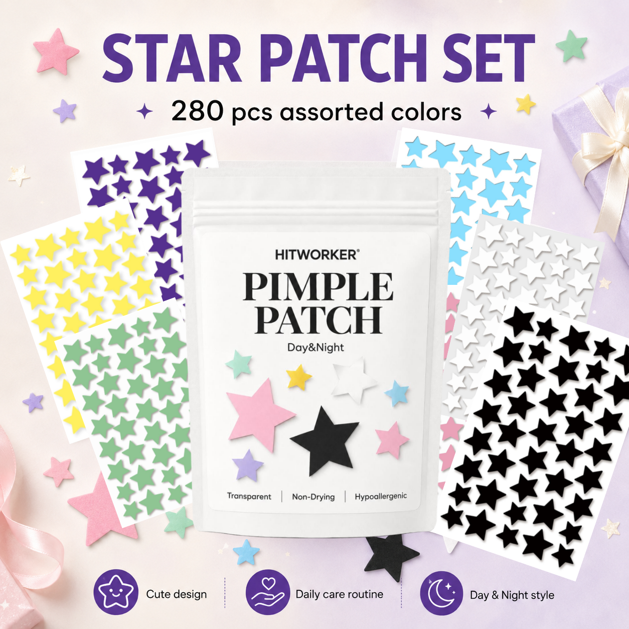 280Pcs Rainbow Colorful Star A - đánh giá và giá Hydrocolloid Acne Patch