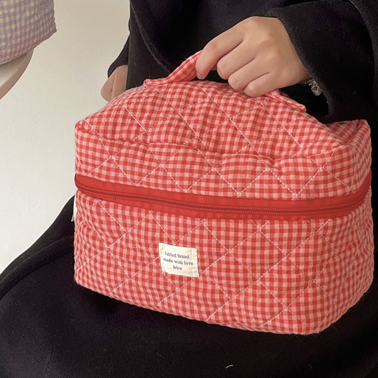 Plaid Makeup Bag Large Capacit - đánh giá và giá Skincare D'Alba
