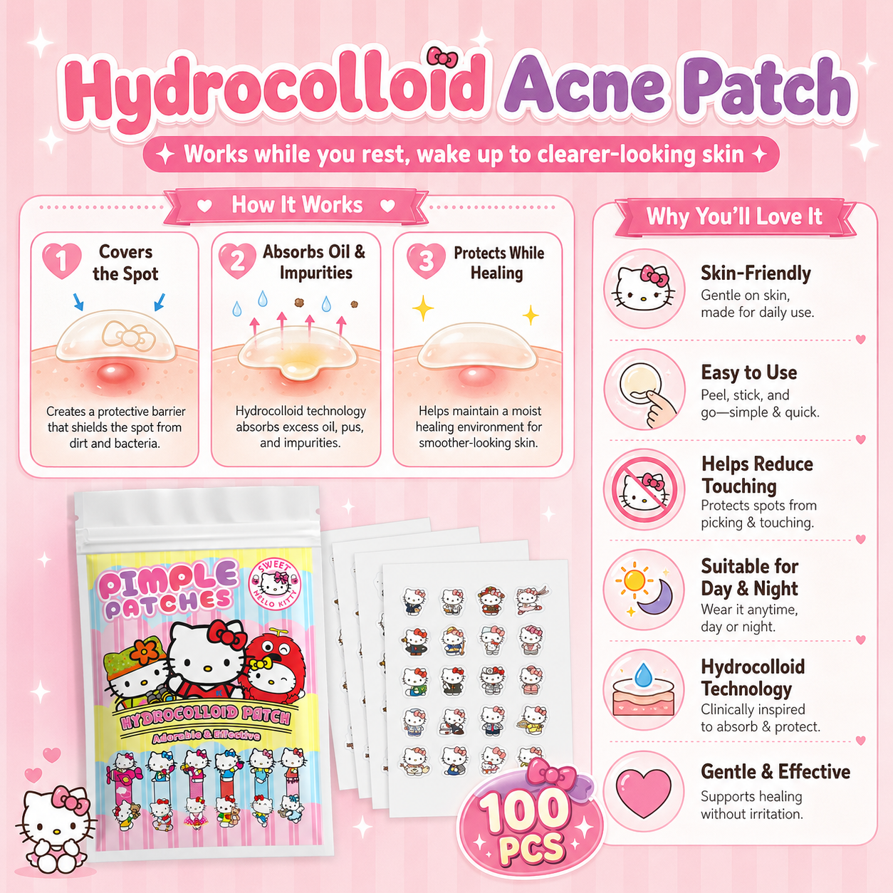 100PCS hello kitty Acne patche - đánh giá và giá Hydrocolloid Acne Patch