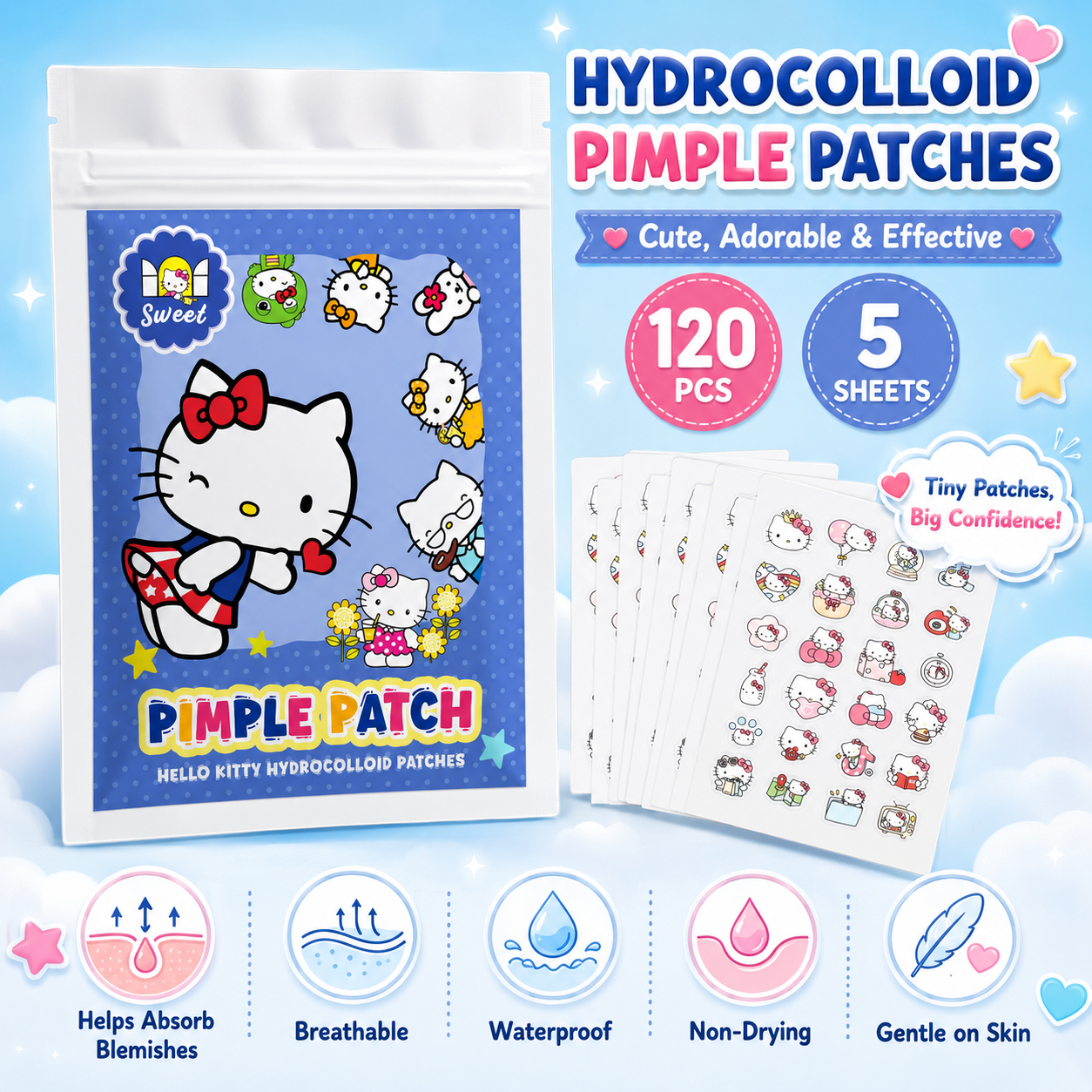120PCS hello kitty Acne patche - đánh giá và giá Hydrocolloid Acne Patch