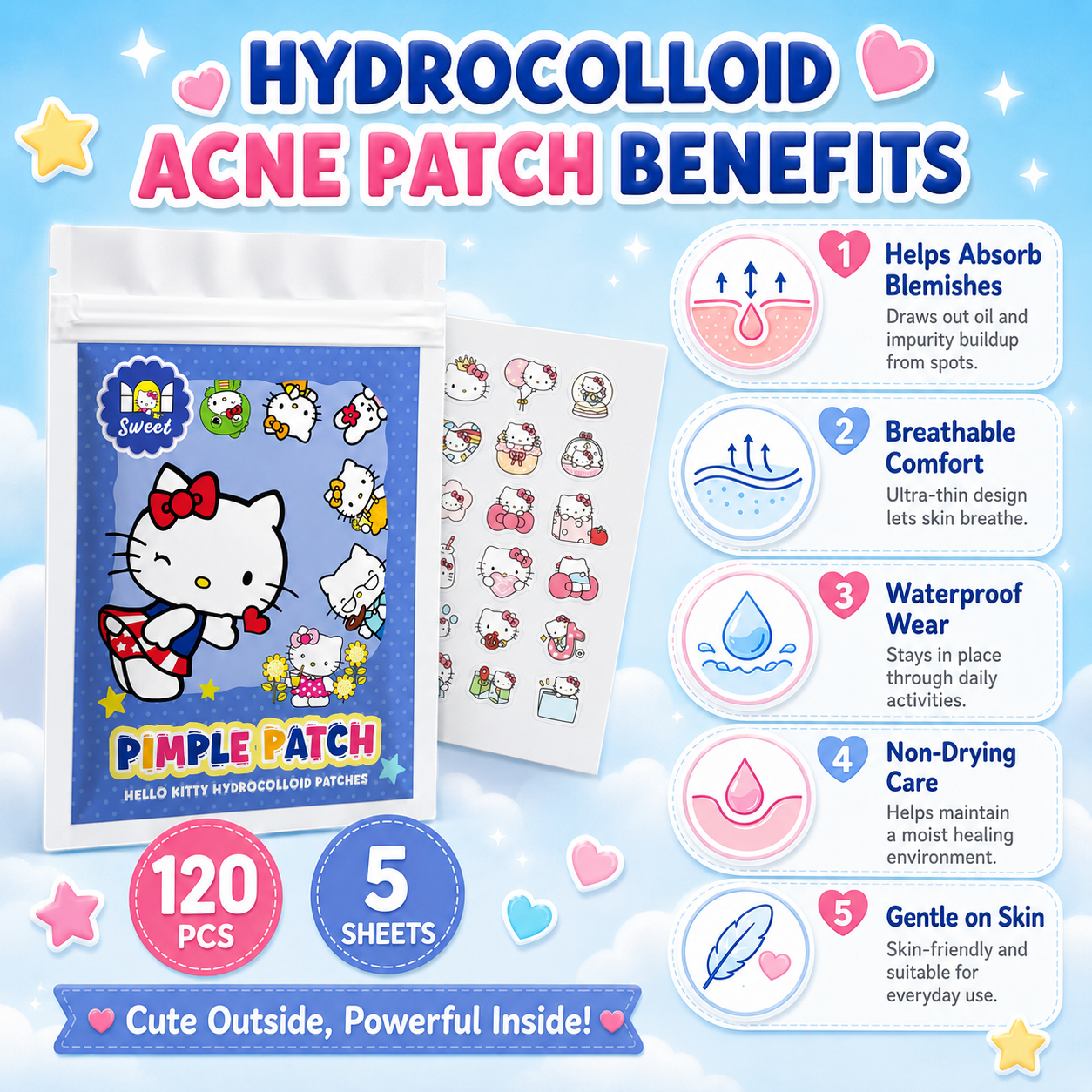 120PCS hello kitty Acne patche - đánh giá và giá Hydrocolloid Acne Patch