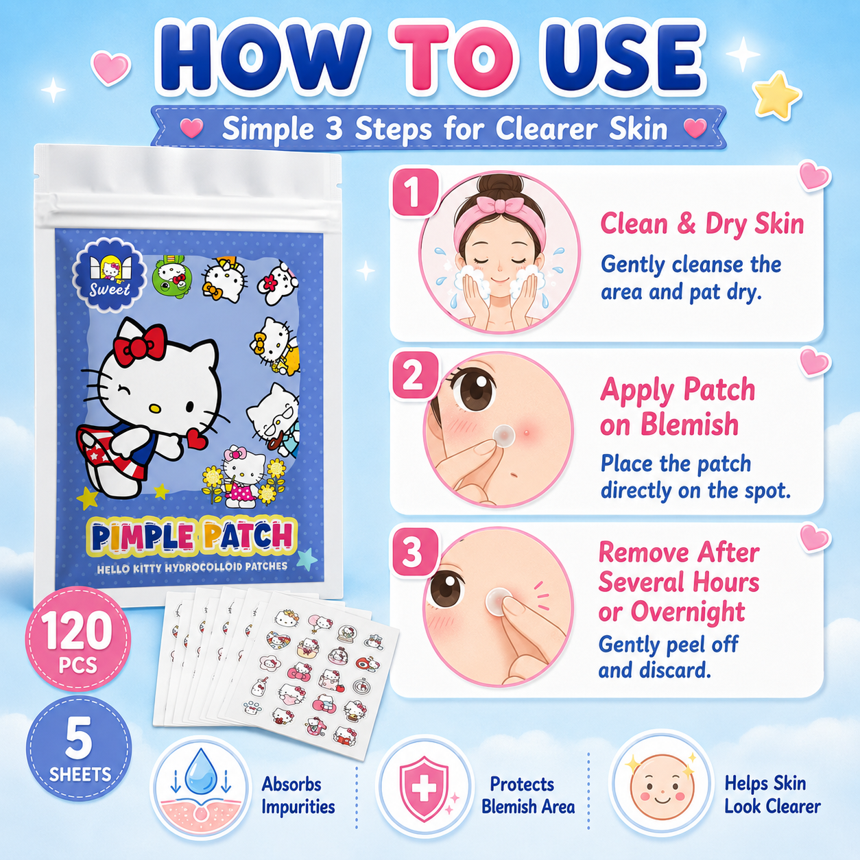 120PCS hello kitty Acne patche - đánh giá và giá Hydrocolloid Acne Patch