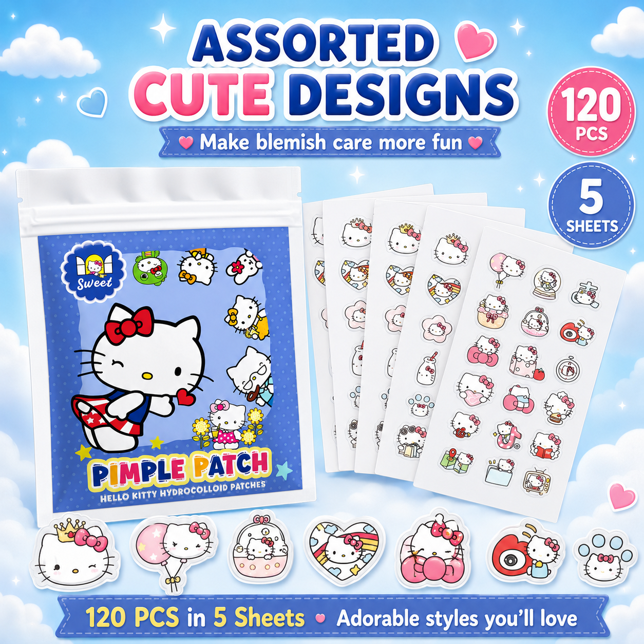 120PCS hello kitty Acne patche - đánh giá và giá Hydrocolloid Acne Patch